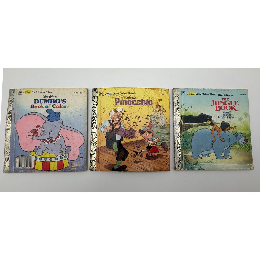 Vintage Disney First Little Golden Books Set Dumbo Pinocchio Jungle Book K061